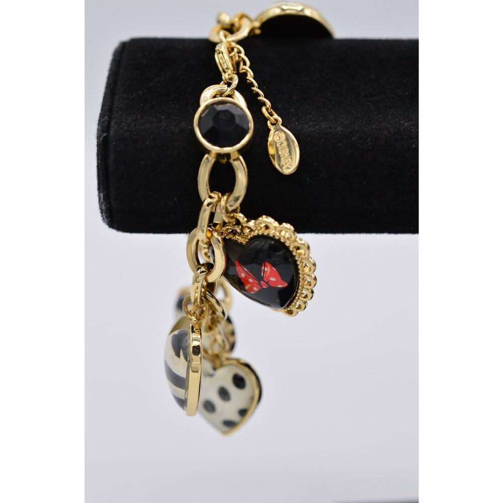 Disney Charm Bracelet Minnie Mouse Hearts Striped Polka Dots Signed Chain Bin2